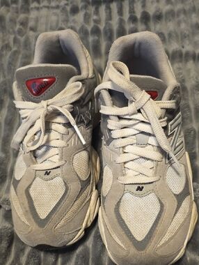 New Balance Men’s Gray and Cream Suede Mesh Sneakers